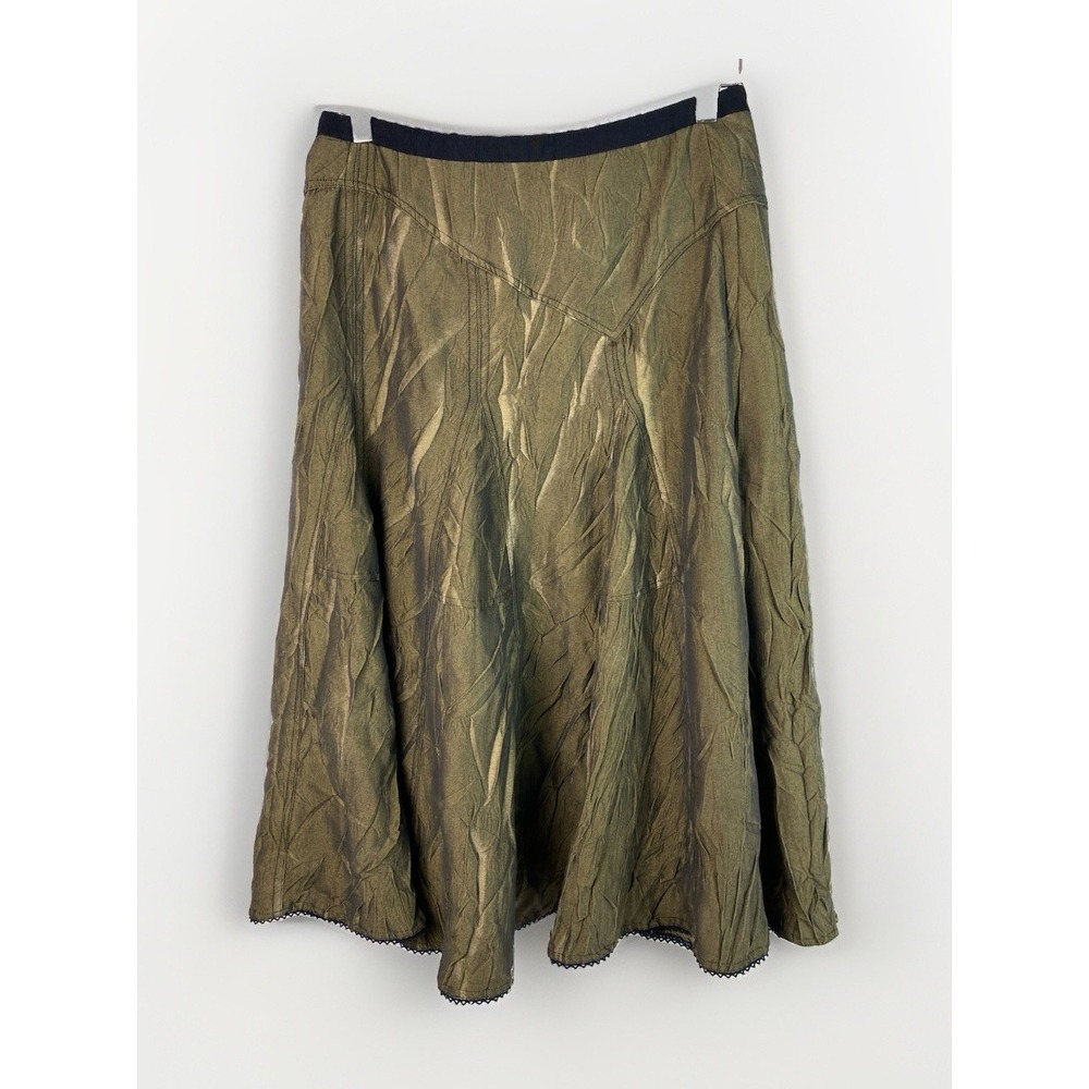 Neesh by D.A.R. Women's S Green Crinkle Viscose Blend Flare Midi Skirt